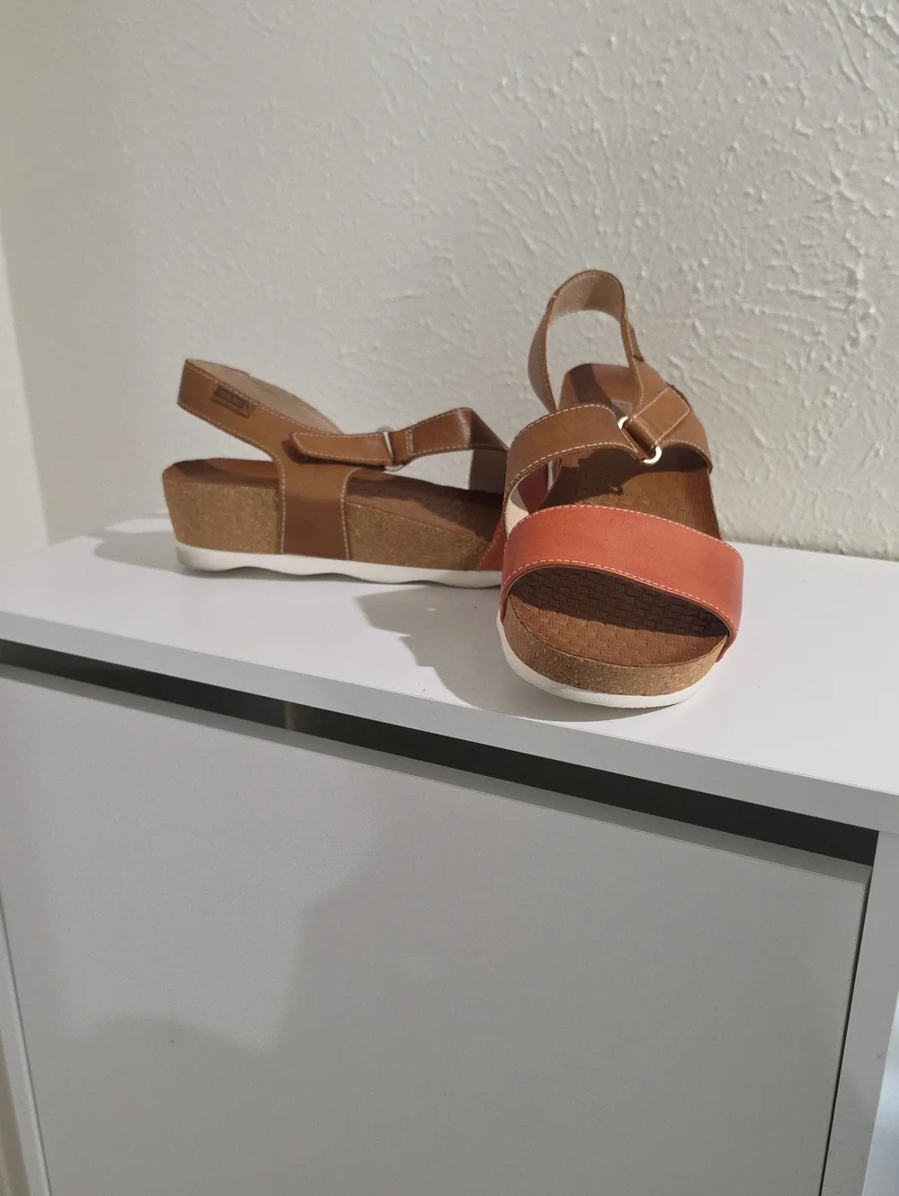 PIKOLINOS Tan and Coral Wedge Sandals